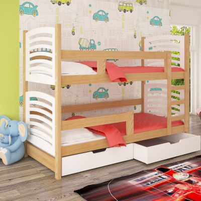 Patrová postel s úložným prostorem KALA 2 - 75x180, borovice / bílá