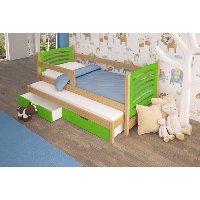Dětská postel s přistýlkou KALA 2 - 75x180, borovice / zelená