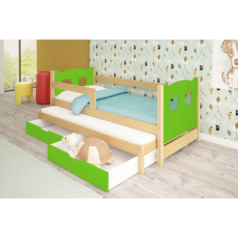 Dětská postel s přistýlkou KALA 1 - 75x180, borovice / zelená