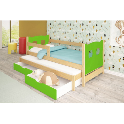 Dětská postel s přistýlkou KALA 1 - 75x180, borovice / zelená
