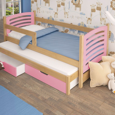 Dětská postel s přistýlkou KALA 2 - 75x180, borovice / růžová