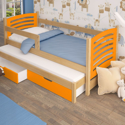 Dětská postel s přistýlkou KALA 2 - 75x180, borovice / oranžová