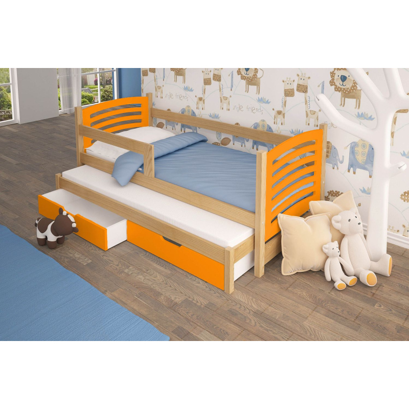 Dětská postel s přistýlkou KALA 2 - 75x180, borovice / oranžová