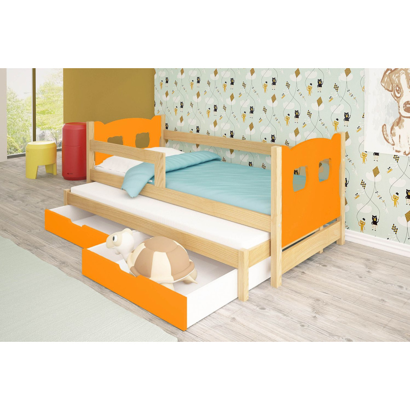 Dětská postel s přistýlkou KALA 1 - 75x180, borovice / oranžová