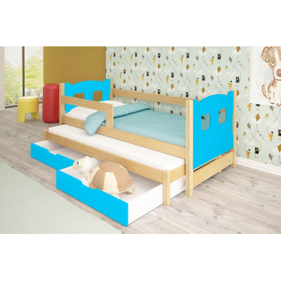 Dětská postel s přistýlkou KALA 1 - 75x180, borovice / modrá