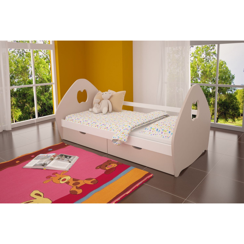Dětská postel se šuplíky PETRIT - béžová / bílá