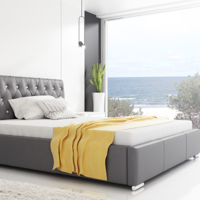 VÝPRODEJ - Designová postel Adelaide s vysokým čelem a úložným prostorem šedá eko kůže 180 x 200
