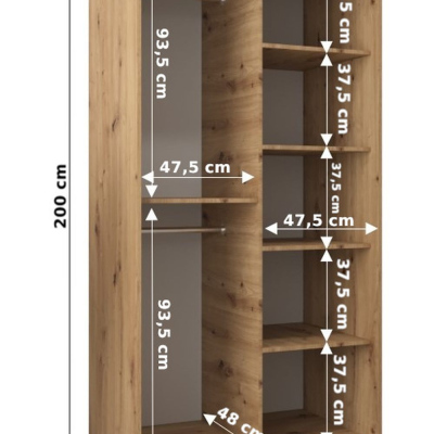 Šatní skříň ENNI - šířka 100 cm, bílá / dub sonoma