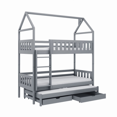 Domečková postel s úložným prostorem SAVETA - 90x200, šedá