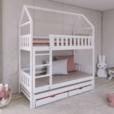 Domečková postel s úložným prostorem SAVETA - 90x200, bílá