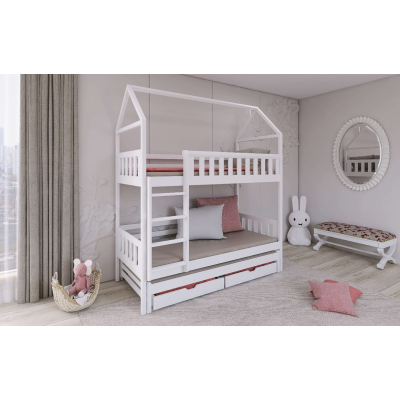 Domečková postel s úložným prostorem SAVETA - 90x200, bílá
