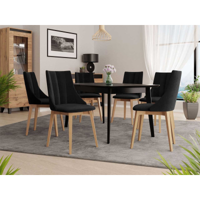 Rozkládací jídelní stůl se 6 židlemi NOWEN 2 - černý / přírodní dřevo