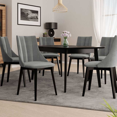 Rozkládací jídelní stůl se 6 židlemi NOWEN 2 - černý / šedý