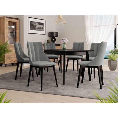 Rozkládací jídelní stůl se 6 židlemi NOWEN 2 - černý / šedý