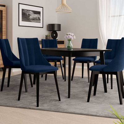 Rozkládací jídelní stůl se 6 židlemi NOWEN 2 - černý / modrý