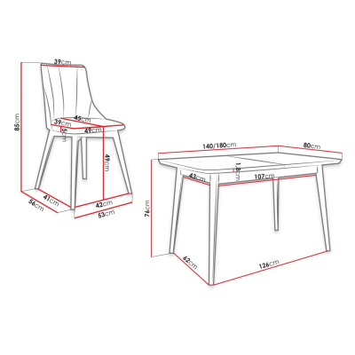 Rozkládací jídelní stůl se 6 židlemi NOWEN 2 - černý / růžový
