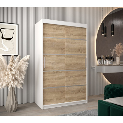 Šatní skříň ENNI - šířka 120 cm, bílá / dub sonoma