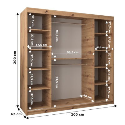 Šatní skříň ENNI - šířka 200 cm, dub sonoma / bílá