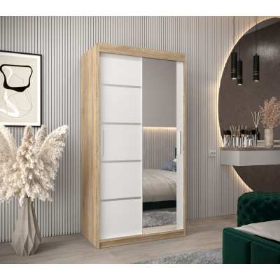 Šatní zrcadlová skříň ADELA - 100 cm, dub sonoma / bílá