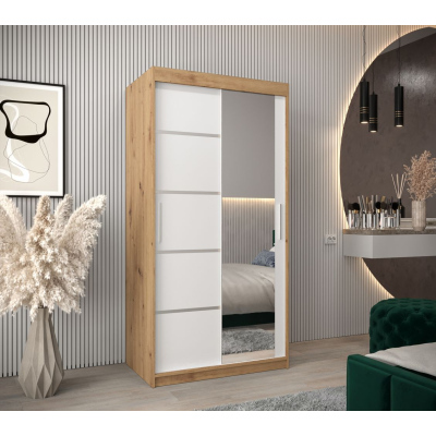 Šatní zrcadlová skříň ADELA - 100 cm, dub artisan / bílá