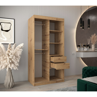 Šatní zrcadlová skříň ADELA - 100 cm, dub artisan / bílá