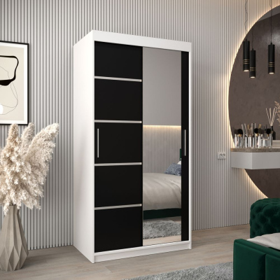 Šatní zrcadlová skříň ADELA - 100 cm, bílá / černá