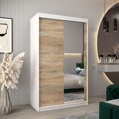 Šatní zrcadlová skříň ADELA - 120 cm, bílá / dub sonoma
