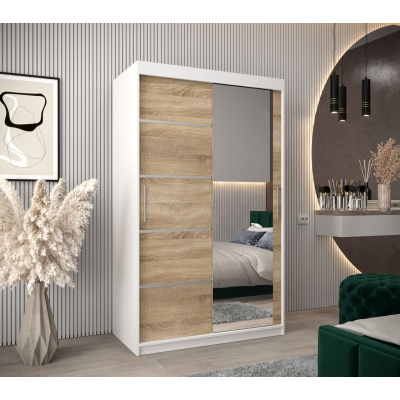 Šatní zrcadlová skříň ADELA - 120 cm, bílá / dub sonoma