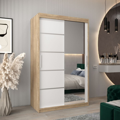 Šatní zrcadlová skříň ADELA - 120 cm, dub sonoma / bílá