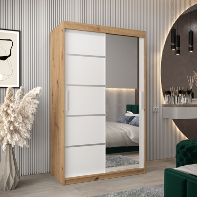 Šatní zrcadlová skříň ADELA - 120 cm, dub artisan / bílá