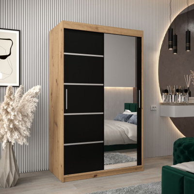 Šatní zrcadlová skříň ADELA - 120 cm, dub artisan / černá