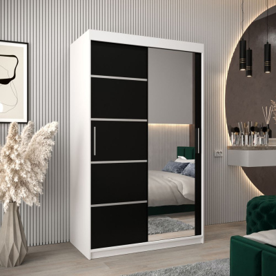 Šatní zrcadlová skříň ADELA - 120 cm, bílá / černá