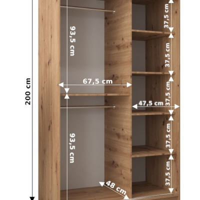 Šatní zrcadlová skříň ADELA - 120 cm, bílá / černá