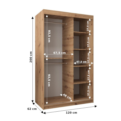 Šatní zrcadlová skříň ADELA - 120 cm, bílá / černá