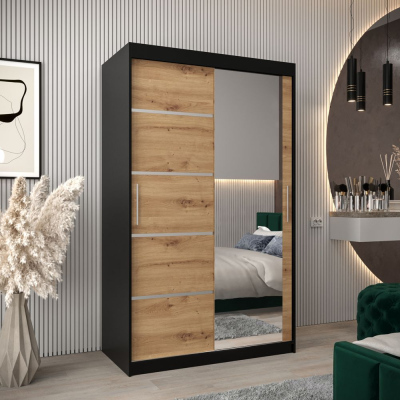 Šatní zrcadlová skříň ADELA - 120 cm, černá / dub artisan