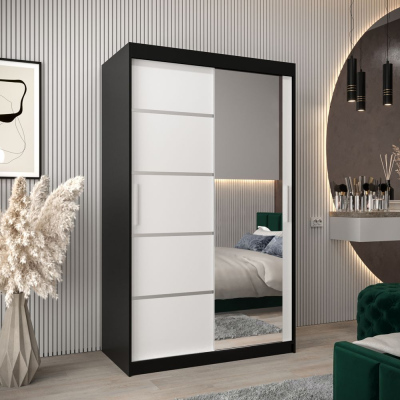 Šatní zrcadlová skříň ADELA - 120 cm, černá / bílá
