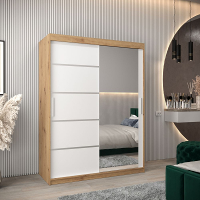 Šatní zrcadlová skříň ADELA - 150 cm, dub artisan / bílá