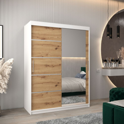 Šatní zrcadlová skříň ADELA - 150 cm, bílá / dub artisan