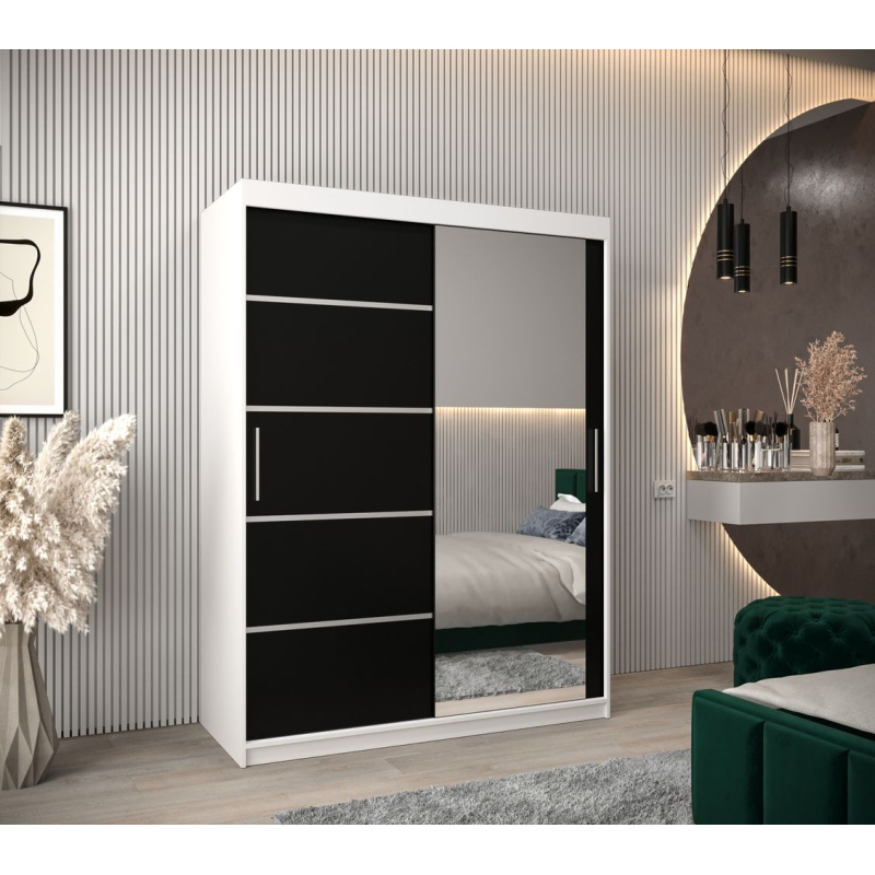 Šatní zrcadlová skříň ADELA - 150 cm, bílá / černá