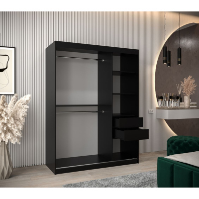 Šatní zrcadlová skříň ADELA - 150 cm, černá / bílá