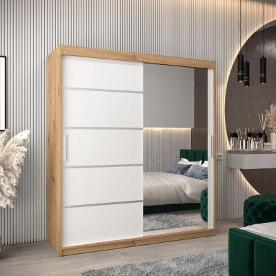 Šatní zrcadlová skříň ADELA - 180 cm, dub artisan / bílá