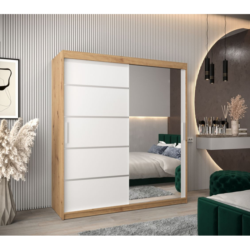 Šatní zrcadlová skříň ADELA - 180 cm, dub artisan / bílá