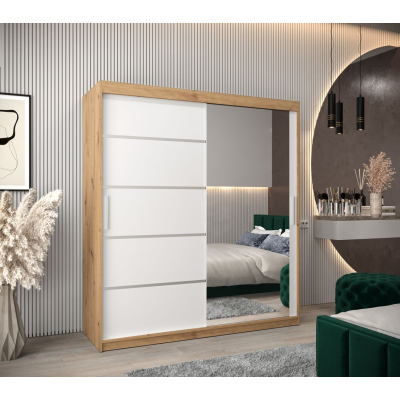 Šatní zrcadlová skříň ADELA - 180 cm, dub artisan / bílá