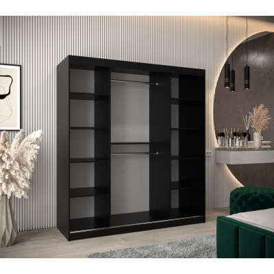 Šatní zrcadlová skříň ADELA - 180 cm, černá / bílá