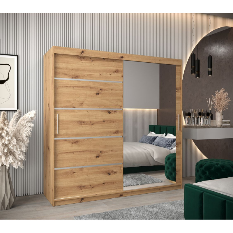Šatní zrcadlová skříň ADELA - 200 cm, dub artisan