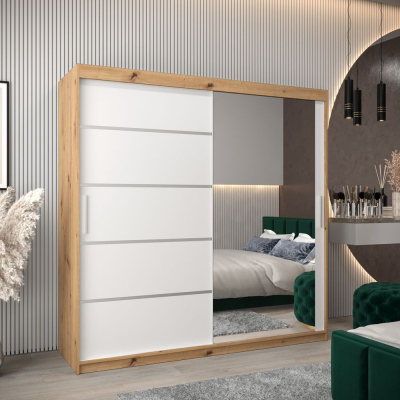 Šatní zrcadlová skříň ADELA - 200 cm, dub artisan / bílá