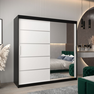 Šatní zrcadlová skříň ADELA - 200 cm, černá / bílá