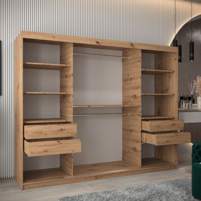 Šatní zrcadlová skříň ADELA - 250 cm, dub artisan / bílá