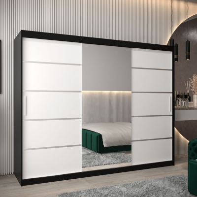 Šatní zrcadlová skříň ADELA - 250 cm, černá / bílá