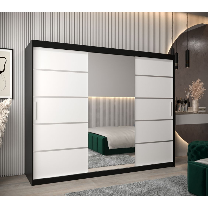 Šatní zrcadlová skříň ADELA - 250 cm, černá / bílá